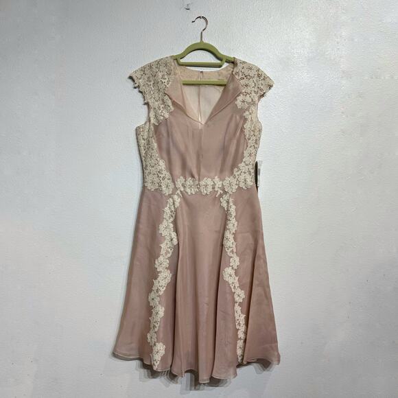 Kay Unger Blush Lace Ruffle Detail Midi Dress Sz 10 NWT - Picture 2 of 14
